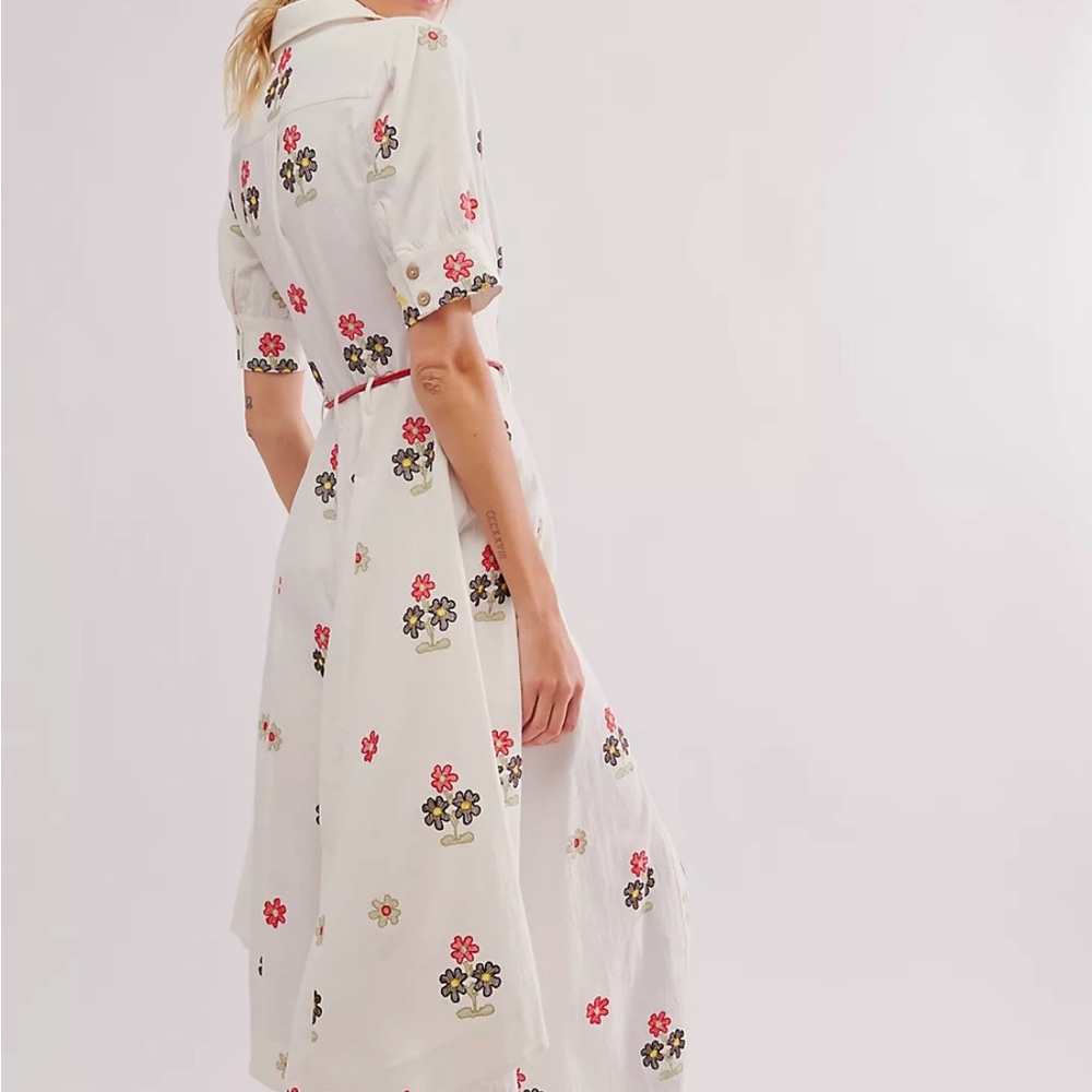 Free People Pink Ruched Midi Dress with Notched Collar
